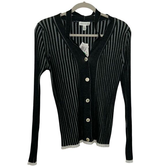 Rio & Rian Black & White Rib Cardigan(Size Large) - Picture 1 of 6
